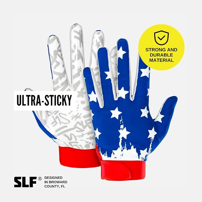 SLEEFS Football Receiver Gloves [1 Pair] - No Slip, Crazy Sticky Silicone Grip - Youth and Adult Sizes