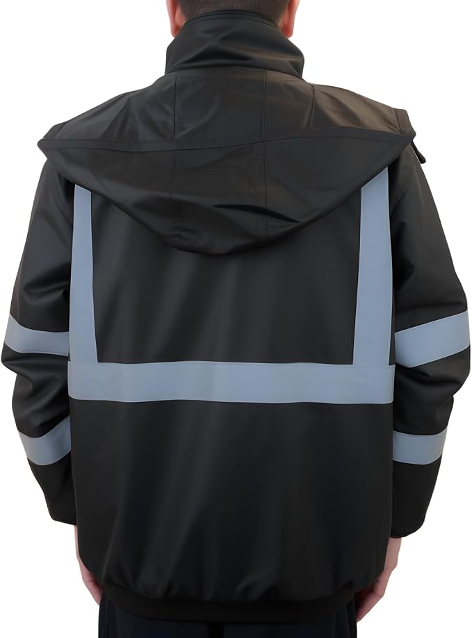 PAFESTER High Visibility Reflective Safety Jackets for men 300D Oxford 100% Waterproof Thermal Rain Coats for Cold Weather