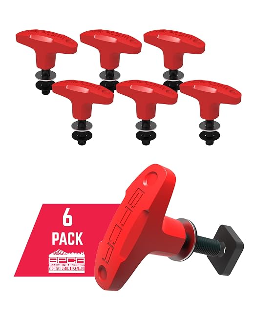 GPCA - GP Anchor, Quick-Release Tie Down Anchor Thumbscrew, Bolts Set for Fast Jeep Top Removal Lift, Easy-to-Install Truck Tie Downs, Jeep Wrangler Accessories for 4xe, JL, TJ and YJ, Red, 6 Packs