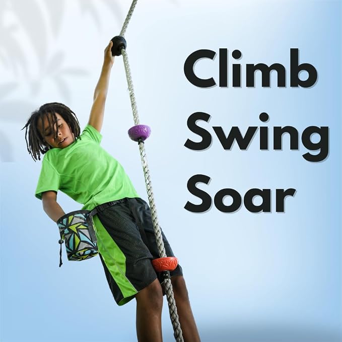 Slackers 8 ft Multi-Color Climbing Rope - Best Outdoor Ninja Warrior Training Equipment for Kids - A Great Addition to Your Backyard Ninjaline Obstacle Course