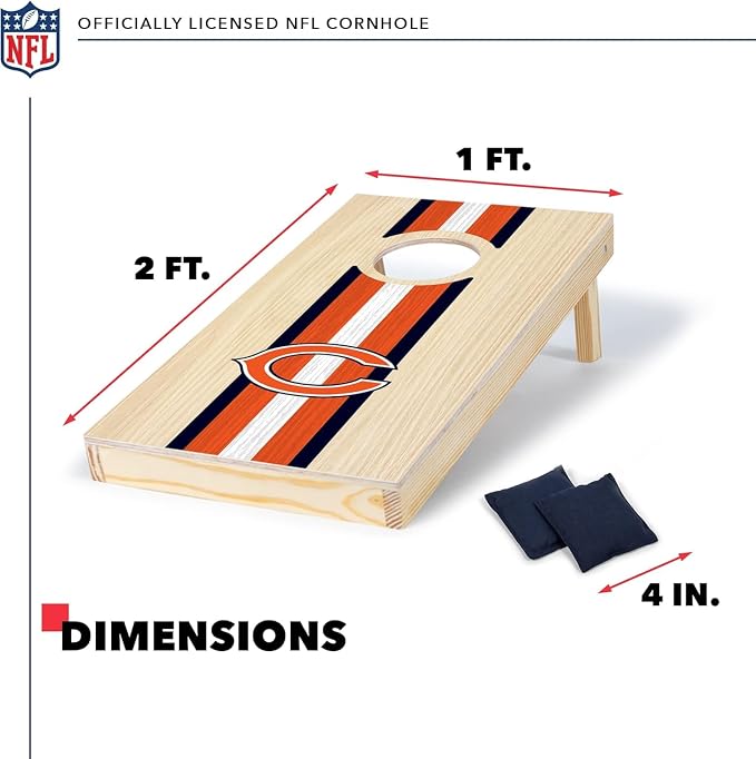 NFL Football Portable Size 1' x 2' Solid Wood Cornhole Set with Direct Print HD Team Graphics – Travel Size