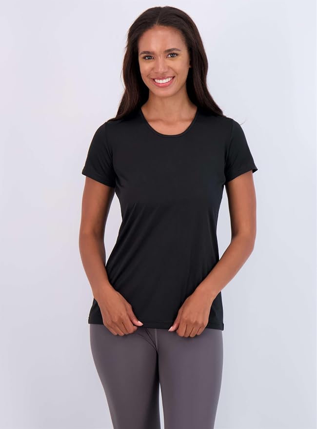 Real Essentials 5 Pack: Women's Short Sleeve T-Shirts Workout Tops Fitness Pilates Gym Activewear Athletic (Plus Available)