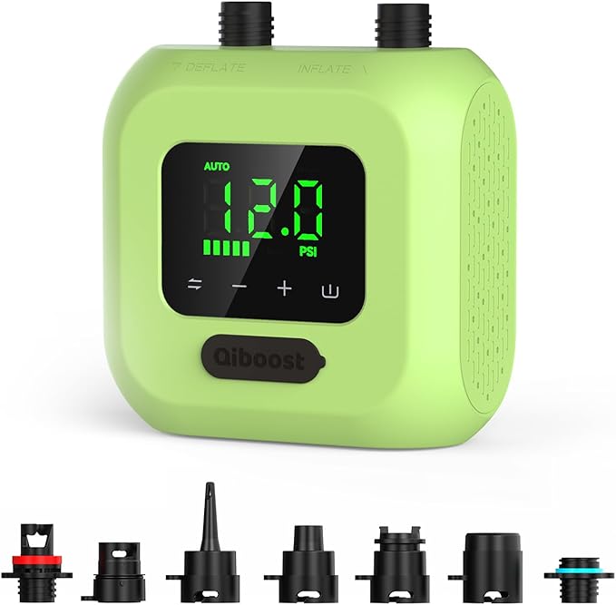 Electric SUP Air Pump with Battery, 20 PSI High Pressure Rechargeable Paddle Board Pump, Dual Stage Inflation, Auto Shut-Off for Kayak, Kite Wings, Tents & Air Mattresses