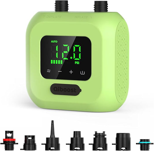 Electric SUP Air Pump with Battery, 20 PSI High Pressure Rechargeable Paddle Board Pump, Dual Stage Inflation, Auto Shut-Off for Kayak, Kite Wings, Tents & Air Mattresses
