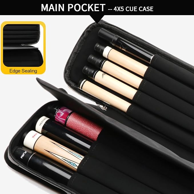 Pool Cue Case – Durable 4x4 & 4x5 Billiard Pool Cue Stick Carrying Case with Large Storage Space, Waterproof Billiards Accessories
