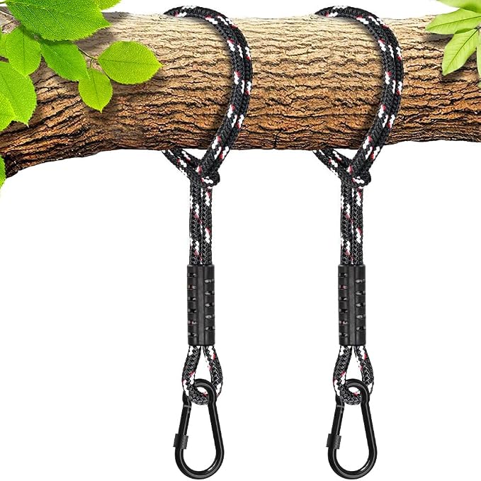 SELEWARE Hammock Straps, 2ft Tree Swing Rope for Hammock Chair Hanging Kit, Extension Rope with Carabiner for Indoor Outdoor Playground Tree Swings Camping Hammock Accessories (Black, 2 Pack)