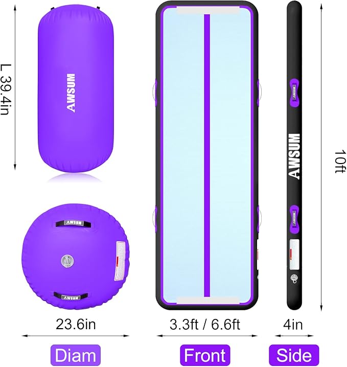 AWSUM Inflatable Gymnastics Mat 10ft/13ft/16ft/20ft/23ft Training mat 4/8 inches Thick tumbling mat with Electric Pump for Home/Gym/Outdoor