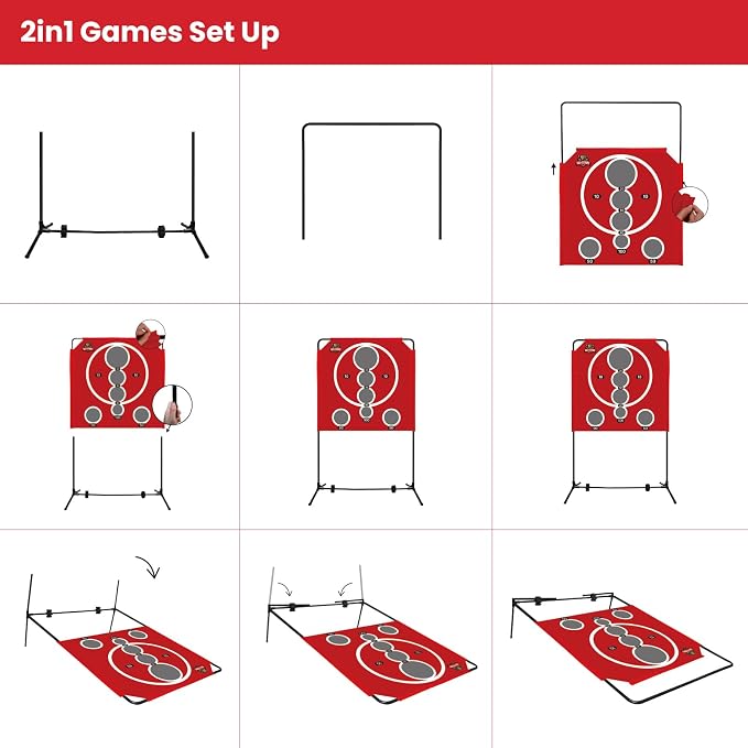 Portable Cornhole Set, 5-in-1 Games for Adults & Family, Bean Bag Toss with 8 Bags, 2 Paddles, 3 Balls, Steel Frame & Bag – Lawn Yard Games for Indoor Outdoor, Backyard, Beach, Camping, Party