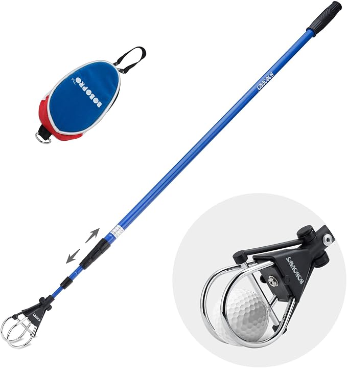 BOBOPRO Golf Ball Retriever Telescopic for Water,12Ft/15Ft Ball Retriever Tool Golf,Stainless Locking Head and Dual-Zip Headcover,Golf Ball Grabber with Non-Slip Handle,Aluminum Extendable Shaft