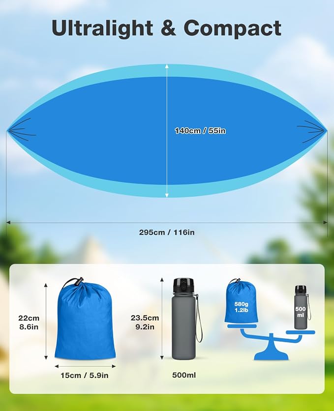MOSFiATA Camping Hammock, Heavy Duty up to 700lbs with 2 Tree Straps and Attached Carry Bag Portable Hammock for Backpacking Hiking Durable Outdoors (Sky Blue)