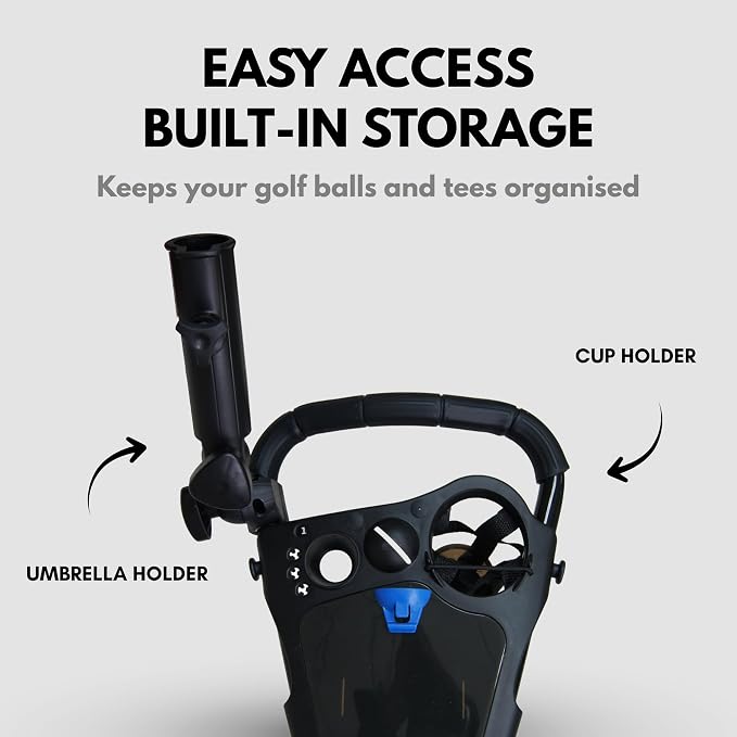 Qwik-Fold 3-Wheel Golf Push Cart with Foot Brake – 1-Second Fold & Unfold Folding Golf Trolley, Lightweight Aluminum Frame, Adjustable Handle, Ball-Bearing Wheels, Umbrella Holder & Storage