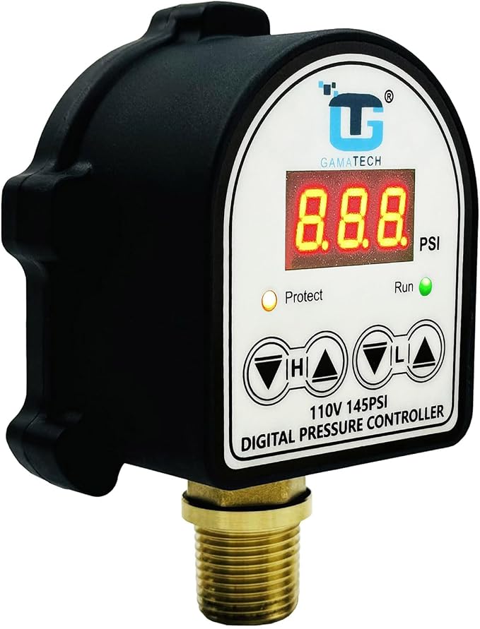 GamaTech 110V 145PSI Digital Adjustable Pressure Switch Controller for Water Pump and Air Pump, 1/2" Male NPT