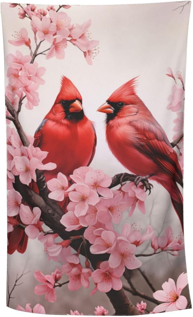 Cute Bird Beach Towel,32x52in,Quick-Dry Sand-Free Bath Towels,Microfiber Lightweight for Travel Pool Yoga Beach Outdoor Activities Decor Accessories Gifts (Red Cardinal Flower)