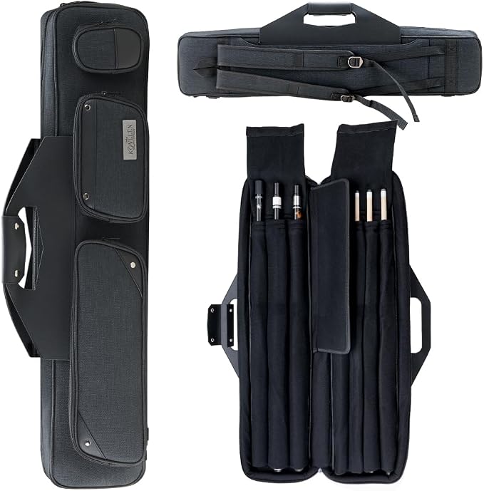 KONLLEN Pool Cue Case 3x4 Oxford Pool Stick Case Holds 3 Butts and 4 Shafts Billiard Sitck Large Capacity Carrying Cases with Multi-Pocket Pool Cue Accessories