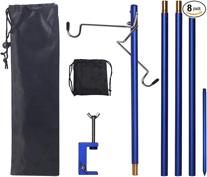 HIKEMAN Folding Lantern Stand Pole Portable Lamp Stand Hook Collapasible Light Stand Holder for Camping Fishing Picnic BBQ Outdoor Activities (Blue)