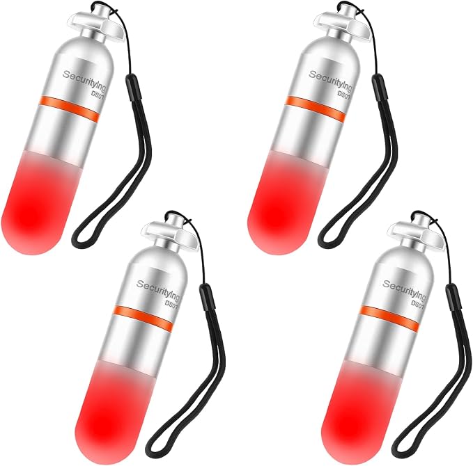 SecurityIng 4-Pack Dive Marker Light, 150m Waterproof Mini Scuba Tank Light, Steady & Flash Modes,AAA Battery Included, LED Diving Signal Light for Night Diving Camping Cave Adventure (Red)