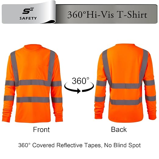 sesafety High Visibility Long Sleeve Construction Work Shirts Orange 4XL