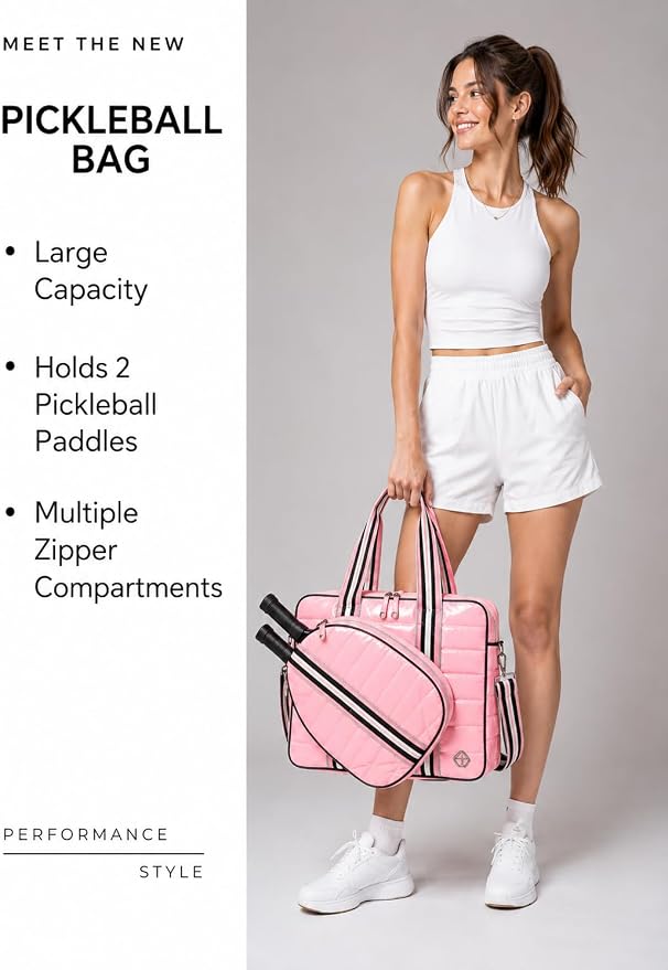 Pickleball Bag Set with Racket Compartment, Quilted Tote and Sling Bag
