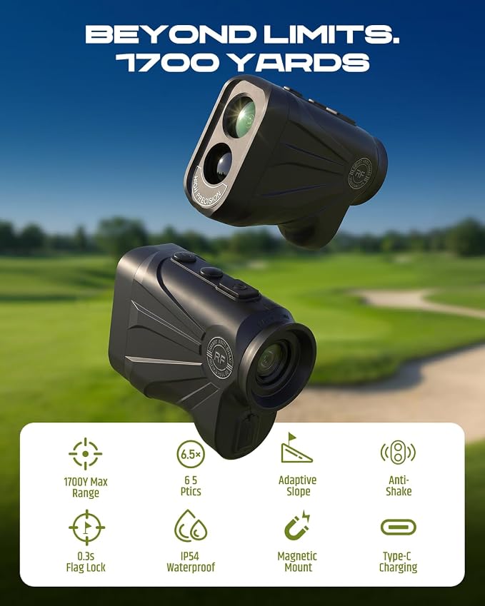 Range Finder Golf 1700 Yards - Golf Rangefinder with Slope, Magnetic Stripe - 6.5X Magnification, Flag Pole Locking Vibration - 0.5 Yard Accuracy Golf Laser Rangefinder, Rechargeable Range Finders