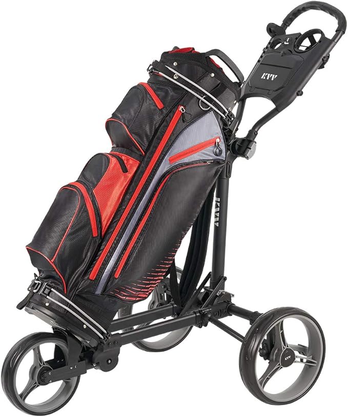KVV 3 Wheel Compact Flat Folding Design Golf Push-Pull Cart with Lightweight and Sturdy Aluminum Frame