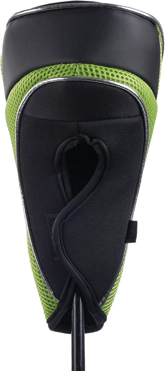 Andux Golf Wood Club Head Covers with Hook & Loop Set of 3 | for 460cc Driver Fairway Short Neck Faux Leather and Nylon-mesh Embroidery thread Number