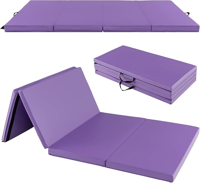 Goplus Gymnastics Mat, Folding Tumbling Mat with Carry Handles, Hook & Loop Fasteners, 4 Panels for Fitness Exercise Yoga Stretching Aerobics Workouts, Thick Gym Mats for Home