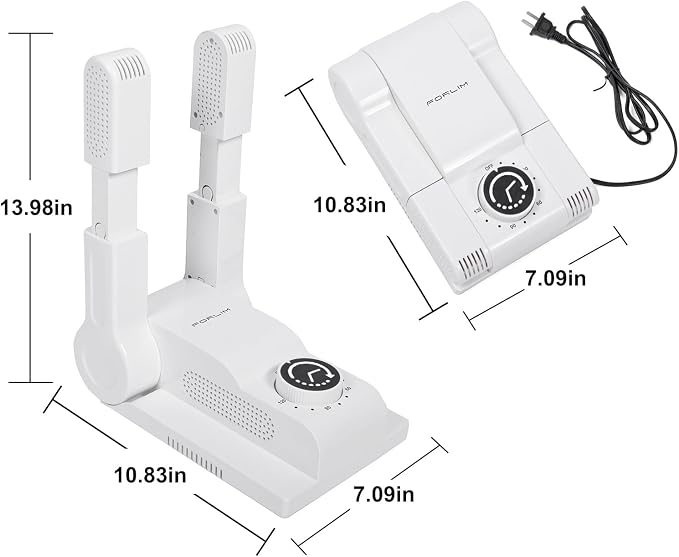 FORLIM Boot Dryer for Work Boots, Shoe Dryer with Heat Blower, Glove Dryer & Boot Warmer - 180° Adjustable Dry Rack - Telescopic Bendable Dry Ports - Intelligent Timer - White