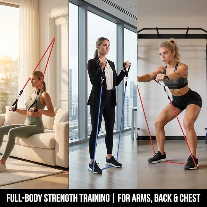 VEICK Resistance Bands Set, 10-150 LBS Stackable Exercise Bands with Handles, Ankle Straps & Door Anchor, Workout Bands for Home Gym, Yoga, Pilates, Physical Therapy for Men Women