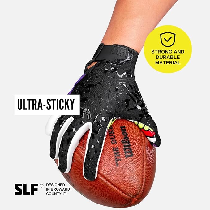 SLEEFS Football Receiver Gloves [1 Pair] - No Slip, Crazy Sticky Silicone Grip - Youth and Adult Sizes