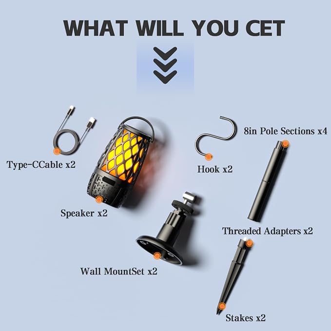 KANAD Outdoor Speakers Bluetooth with Flame Lights, IP65 Waterproof, HD Stereo Sound 100 Speaker Connection Sync - Gifts for Men, Dad