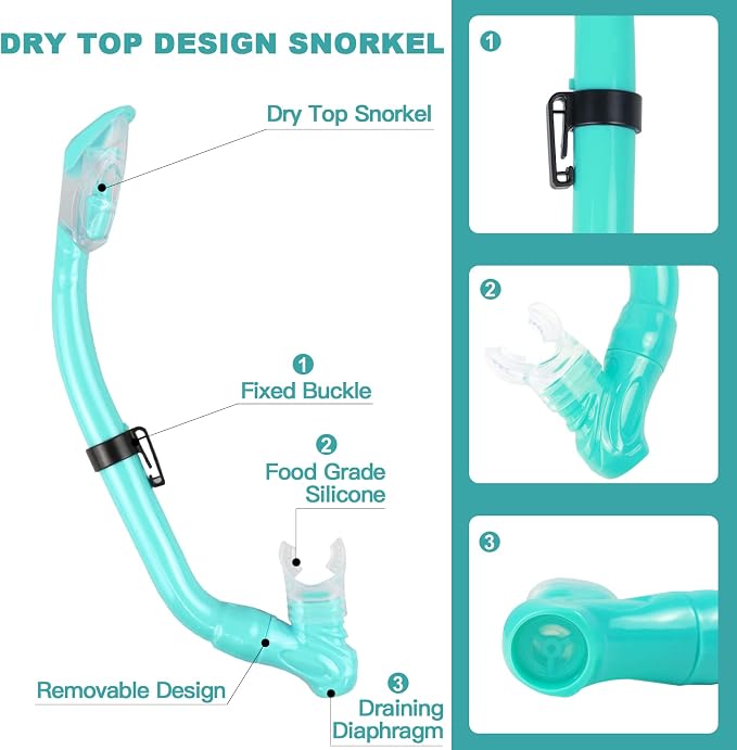 Kids Snorkeling Set - Adjustable Flippers + Panoramic Snorkel Mask + Dry Snorkel Tube + Travel Bags - Suitable for Kids & Juniors, Age 5-14