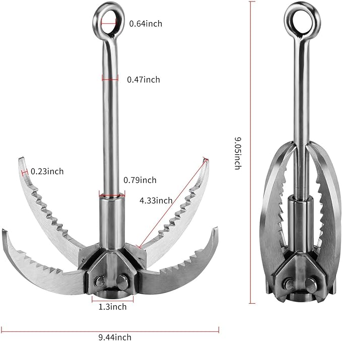 Ant Mag Grappling Hook Stainless Steel Claw Carabiner for Camping Hiking Tree Grabbing and Water Lifting Salvage