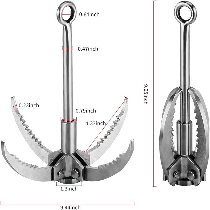 Ant Mag Grappling Hook Stainless Steel Claw Carabiner for Camping Hiking Tree Grabbing and Water Lifting Salvage