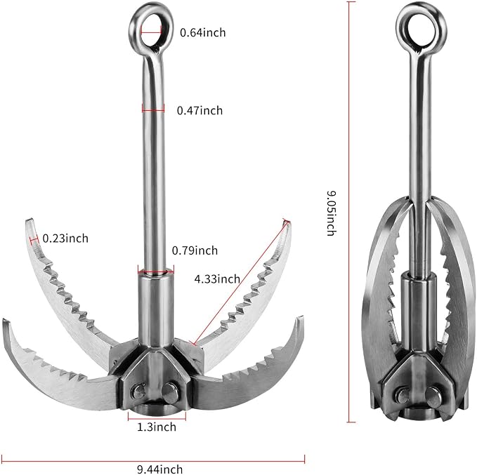 Ant Mag Grappling Hook Stainless Steel Claw Carabiner for Camping Hiking Tree Grabbing and Water Lifting Salvage