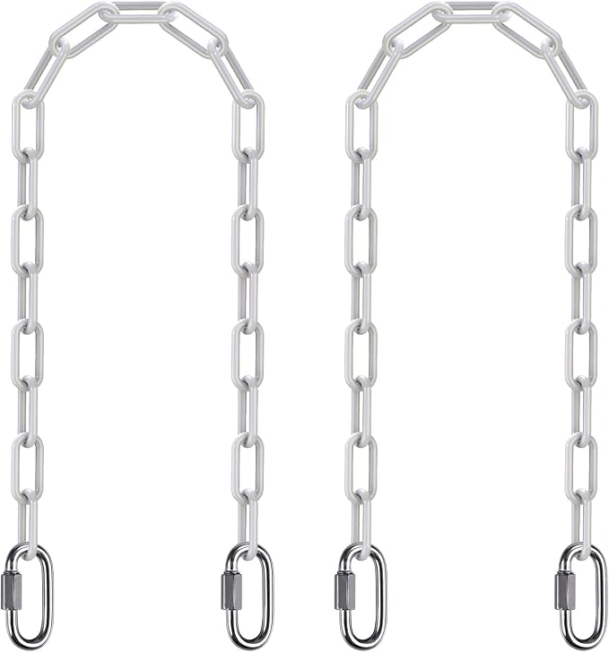 SELEWARE 2 Pack 40 Inch Hanging Swing Chain with 4 Carabiners, 1000LB Capacity Plastic Coated Hanging Chains, Hammock Hardware Kit for Swing, Hanging Chair, Punching Bags, Indoor Outdoor Gym (White)