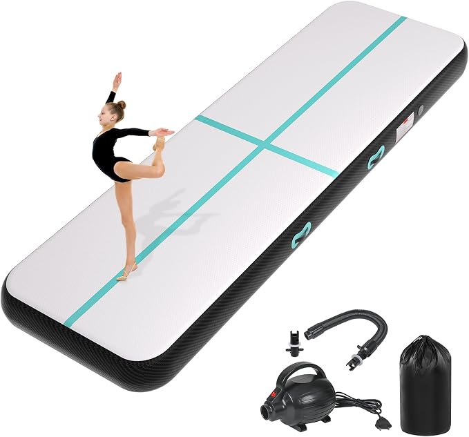 Inflatable Air Gymnastics Tumbling Mat 6ft 10ft 13ft 16ft 20ft, Air Tumble Track Mat 4/8 inches Thickness with Electric Air Pump for Home Use Training Cheerleading Yoga Water Beach Park