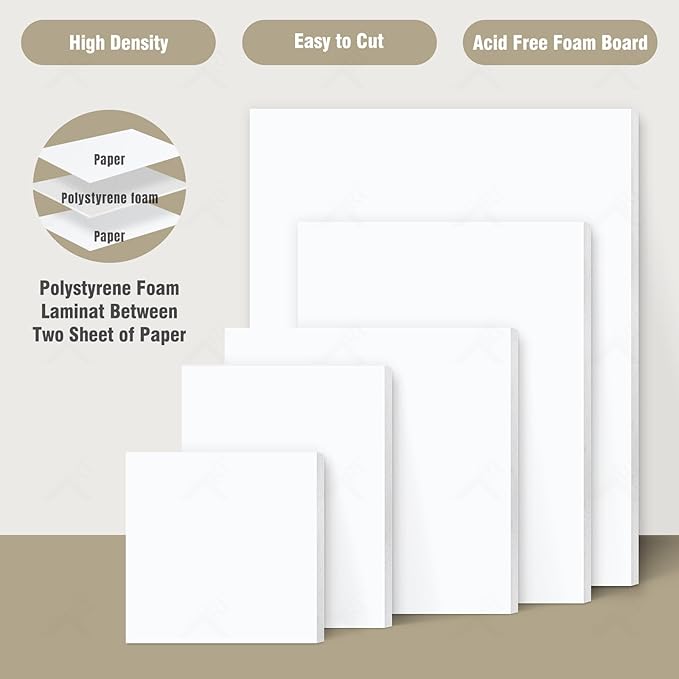 Golden State Art, Acid Free 5 Pack 12x16 White Foam Boards Foam Core Poster Board, 1/8'' Thick Polystyrene Foam Sheet for Projects, Mounting, Crafts, Art and Presentations