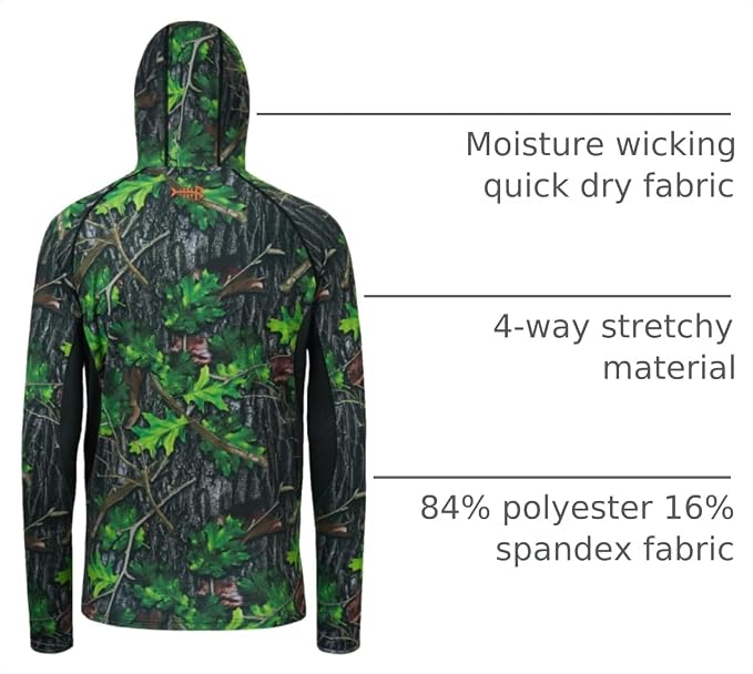 BASSDASH Men's UPF 50+ Camo Long Sleeve Hunting Fishing Hoodie Shirt