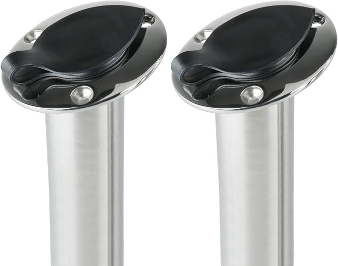 Amarine Made Fishing Rod Holder 2/4Pack Stainless Steel Rod Holder Heavy Duty Flush Mount with Black PVC Cap and Liner 15 Degree