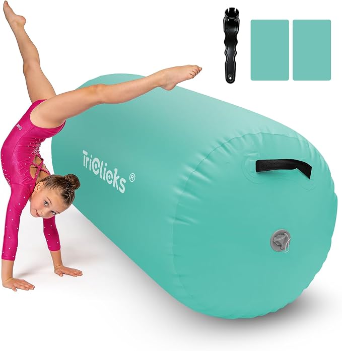 SUDOO Inflatable Air Roller Gymnastics Barrel Mat Tumbling Barrel Equipment for Backhandspring Training Roller for Cheerleading, Yoga, Dance, Home & Gym Use No Pump