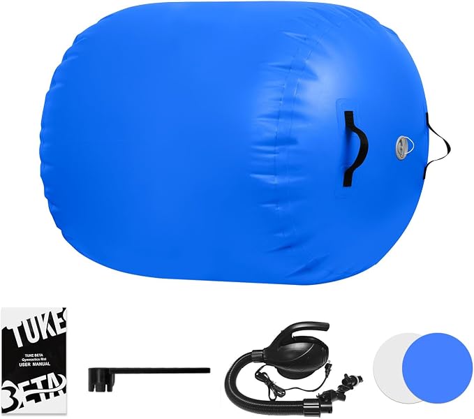 Gymnastics Air Roller Air Barrel Inflatable Tumbling Mat Tumble Air Spot - Gymnastics Training Springboard - Round Inflatable Springboard with Pump for Yoga Training Cheerleading Home Use