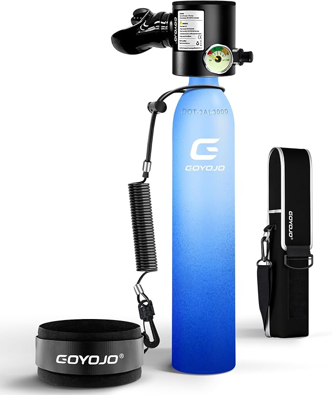 GOYOJO Mini Scuba Tank with DOT Certified, Portable Scuba Diving Kit with Optional Snorkel Mask Combo, Refillable Emergency Backup Pony Bottle for Snorkeling, Underwater Breathing, Training