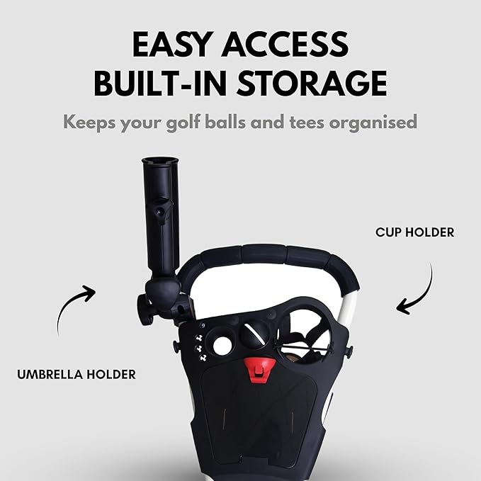 Qwik-Fold 3-Wheel Golf Push Cart with 360° Swivel Front Wheel & Foot Brake – 1-Second Folding Golf Trolley, Lightweight Aluminum Frame, Umbrella Holder, Cup Holder & Storage