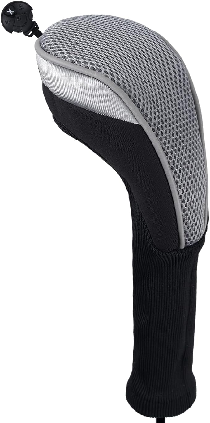 Andux 2pcs Long Neck Golf Hybrid Club Head Covers Dial No. Tag CTMT-02 | Mesh Breathable material | all the Same Size | Coloured Piping | Pull-On Closure