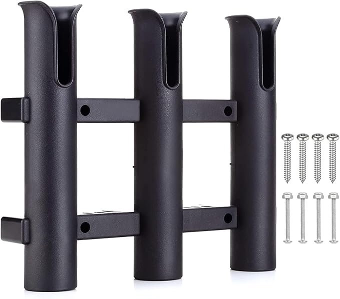 BigTron Fishing Rod Holder Bracket, Tube 3 Rod Rack, Fishing Rod for Boat Kayak Garage Storage or Truck with Screws Side-Mount
