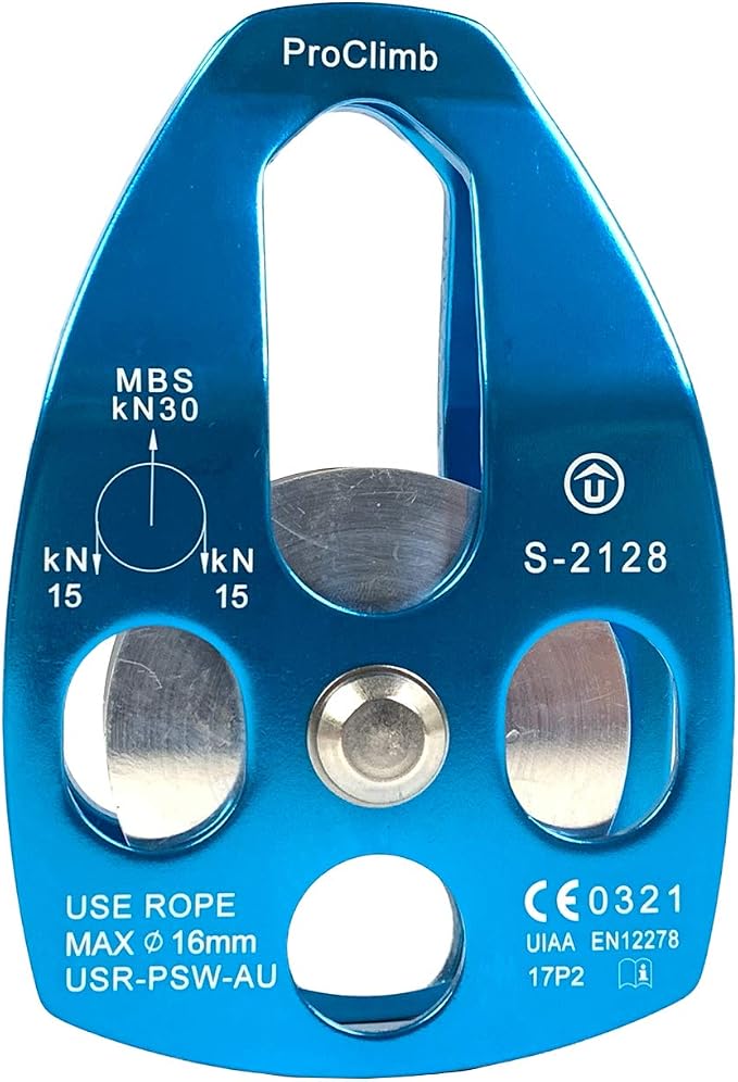30kN Large Aluminum Rope Pulley - Single/Double Sheave, CE/UIAA Certified