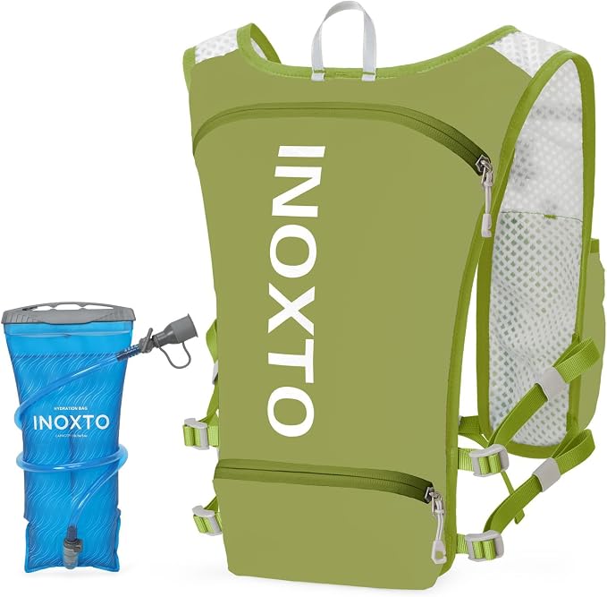 INOXTO Running Hydration Vest Backpack,Lightweight Insulated Pack with 1.5L Water Bladder Bag Daypack for Hiking Trail Running Cycling Race Marathon for Women Men (Fruit Green)