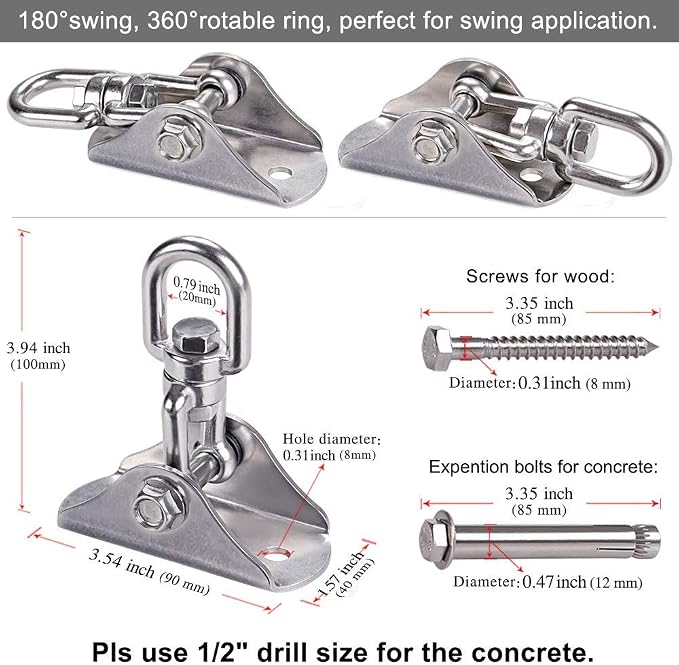 SELEWARE Stainless Steel Swing Hanger Heavy Duty Ceiling Swing Mount Free Swivel Swing Hook Swing Hardware Kit for Yoga Swing Hammock Chair Porch Swing Sets Heavy Punching Bag 1000 LB Capacity