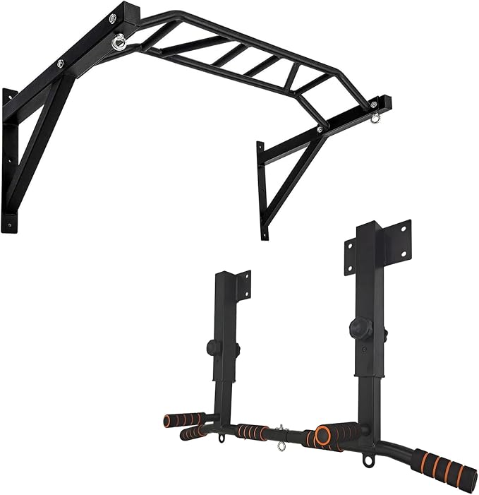 BDL Wall Mounted Pull Up Bar Chin Up bar Multifunctional Dip Station for Indoor Home Gym Workout, Power Tower Set Training Equipment Fitness Dip Stand Supports to 440 Lbs（2 Types）