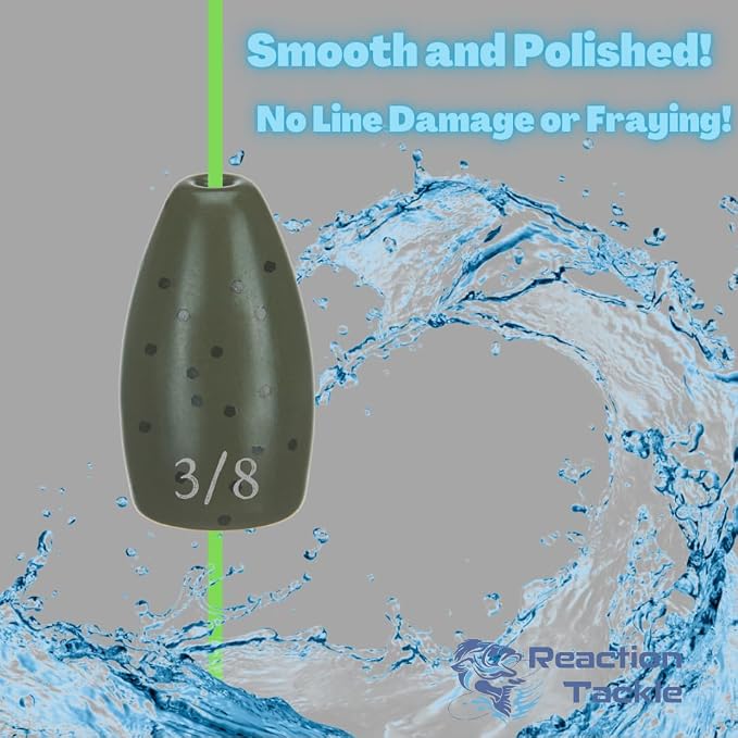 Reaction Tackle Tungsten Flipping Weights for Bass Fishing - Sinkers for Punching Heavy Cover - Fresh & Saltwater - Texas/Carolina Rigs - Size Stamped